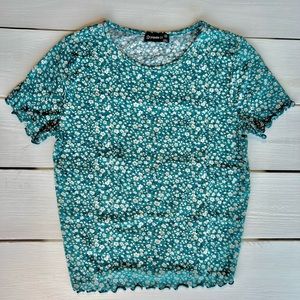 POPULAR 21 Cropped Short Sleeve Teal Floral Baby Tee Size Medium